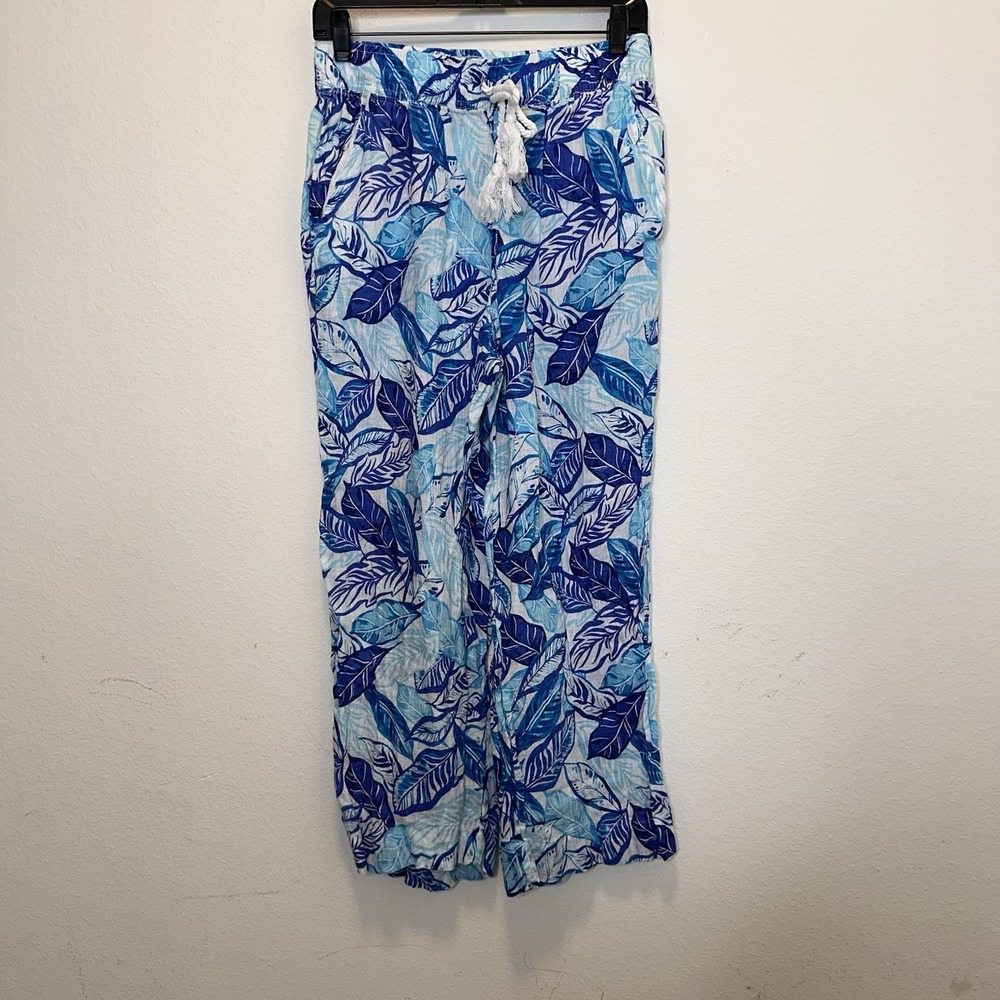 Sigrid Olsen Women 100%‎ Linen Pants Blue Wide Leg Resort Vacation Lagenlook